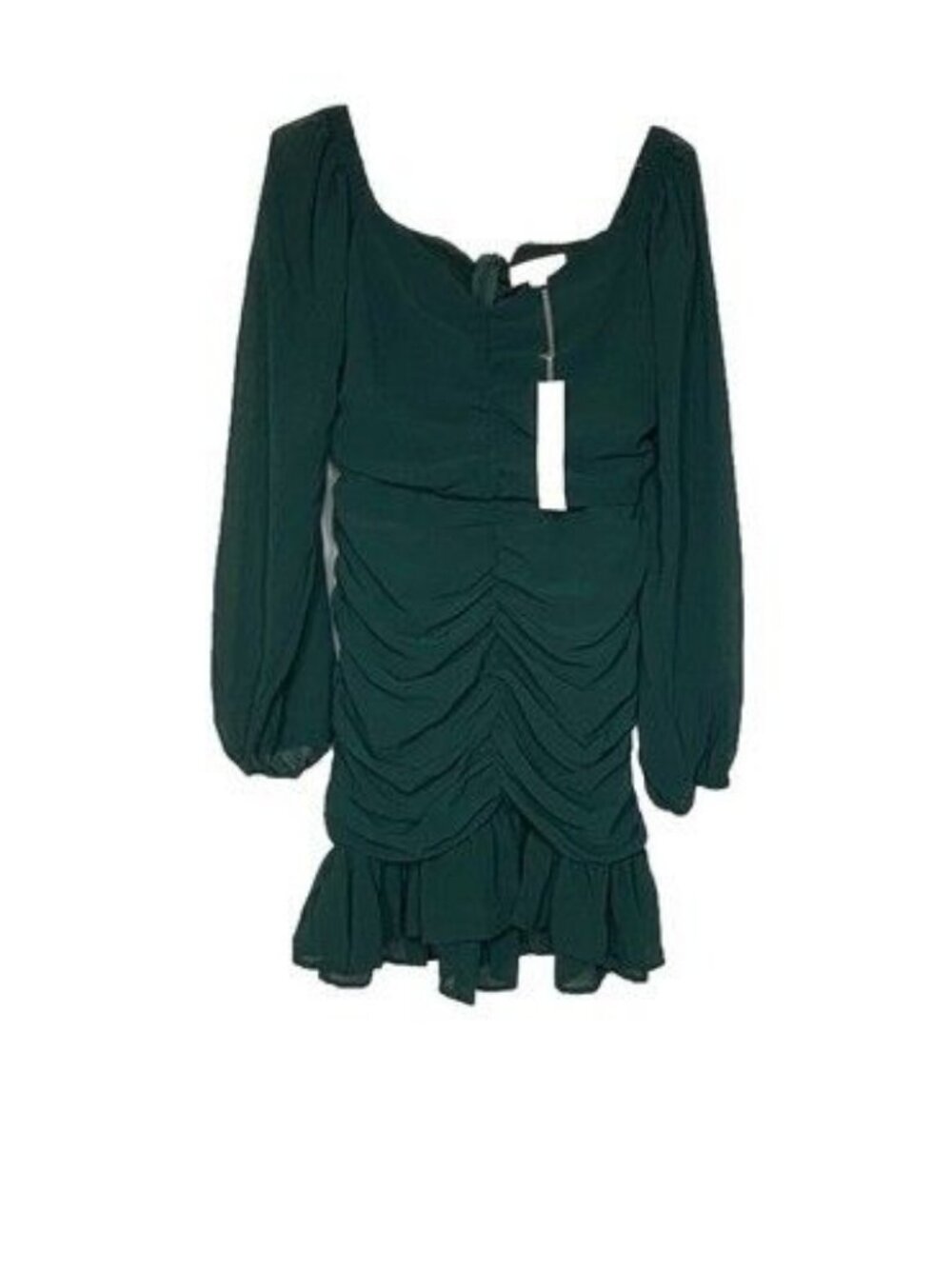 Green Ruched Chiffon Ballon Sleeve Mini Dress Christmas Holiday Cocktail Party